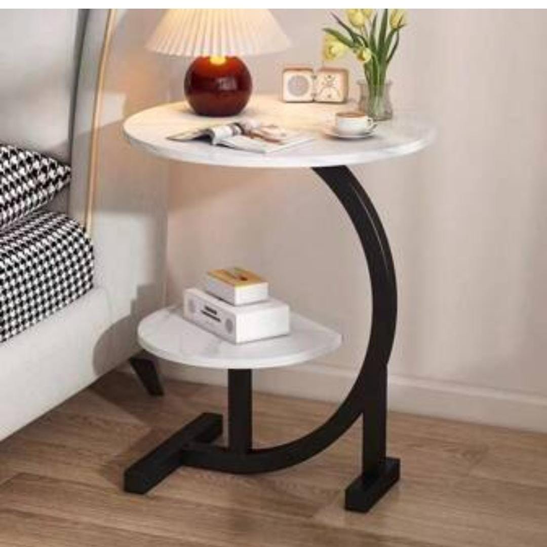 Modern C-shaped 2-Tier Side Table – Stylish Space-Saving Accent Table for Living Room or Bedroom