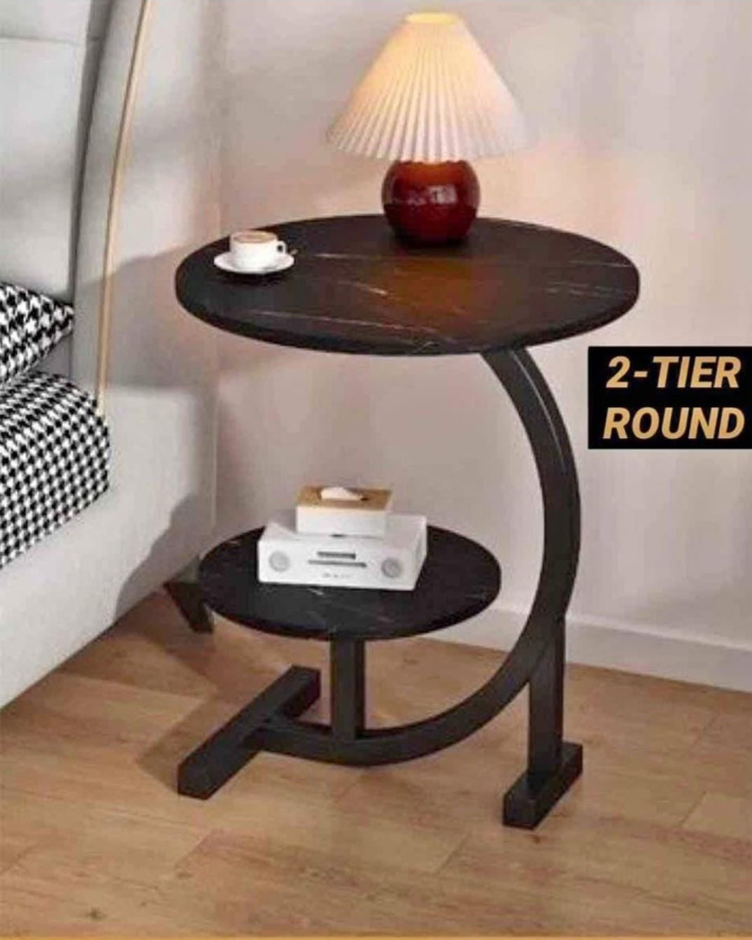 Modern C-shaped 2-Tier Side Table – Stylish Space-Saving Accent Table for Living Room or Bedroom