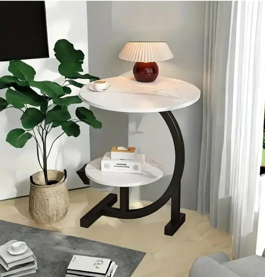 Modern C-shaped 2-Tier Side Table – Stylish Space-Saving Accent Table for Living Room or Bedroom