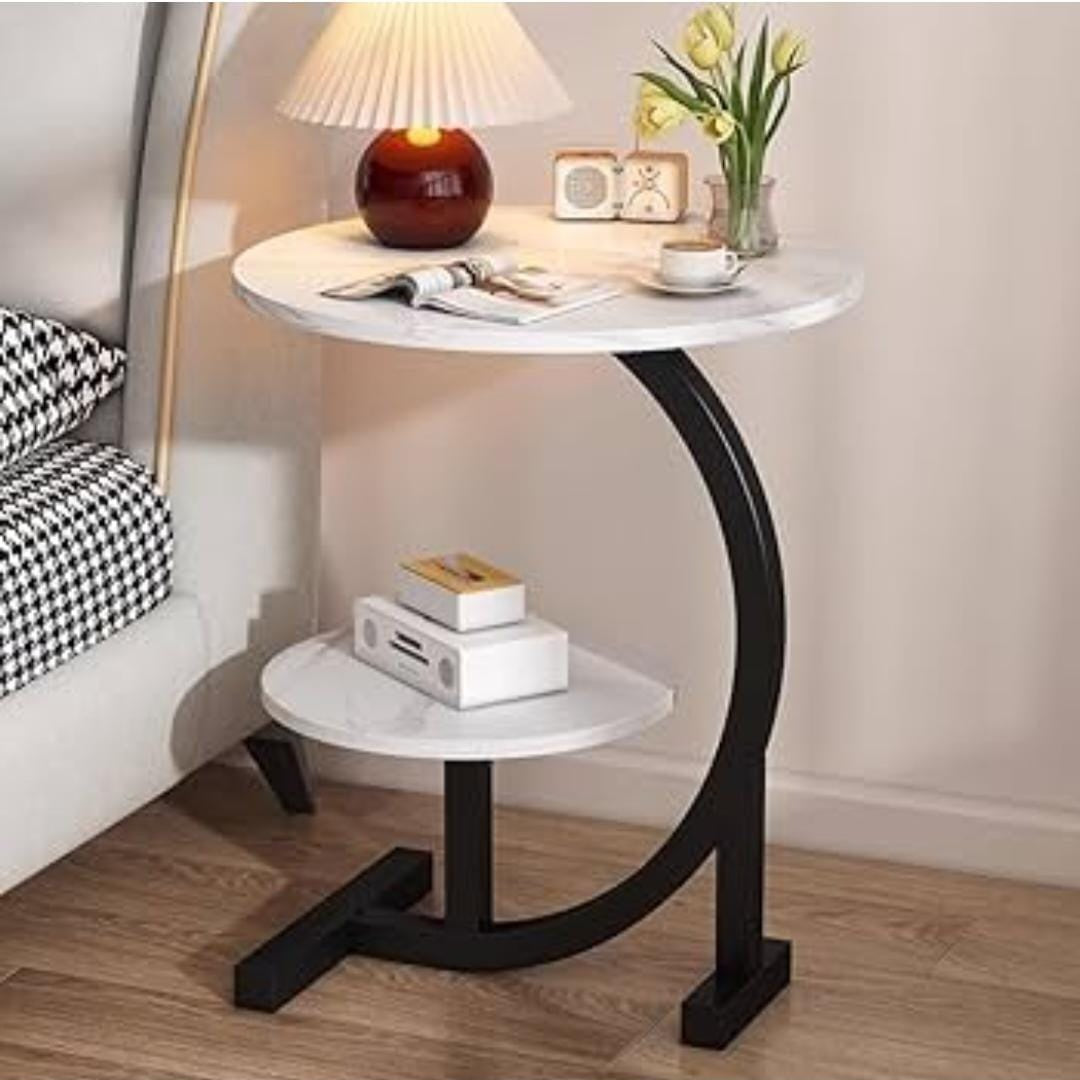 Modern C-shaped 2-Tier Side Table – Stylish Space-Saving Accent Table for Living Room or Bedroom